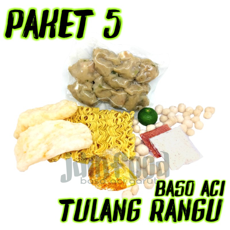 

Bakso Aci Tulang Rangu Tulang Rawan Paket 5 Bks + Mie telor ( Cirawang ) Baso Aci Lada Haseum