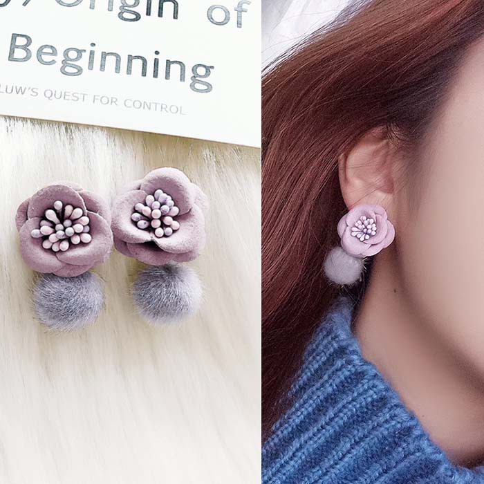 Anting Korea Flower Velvet Ball