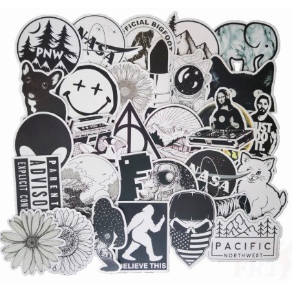 Sticker Bomb hitam putih Laptop Skateboard Doodle Stiker 026