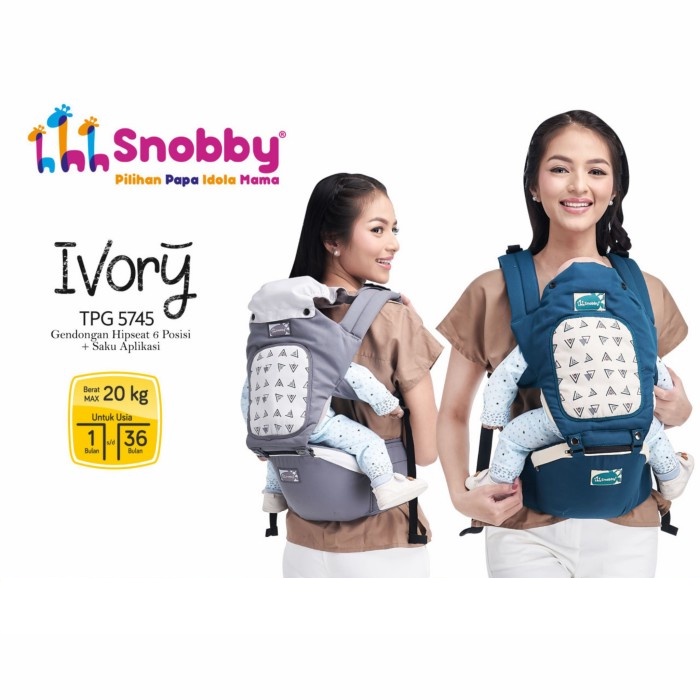 Gendongan Hipseat Bayi / Gendongan Duduk / Gendongan Depan Snobby Hip Seat 6 Posisi TPG5745 + Saku Aplikasi Ivory Series