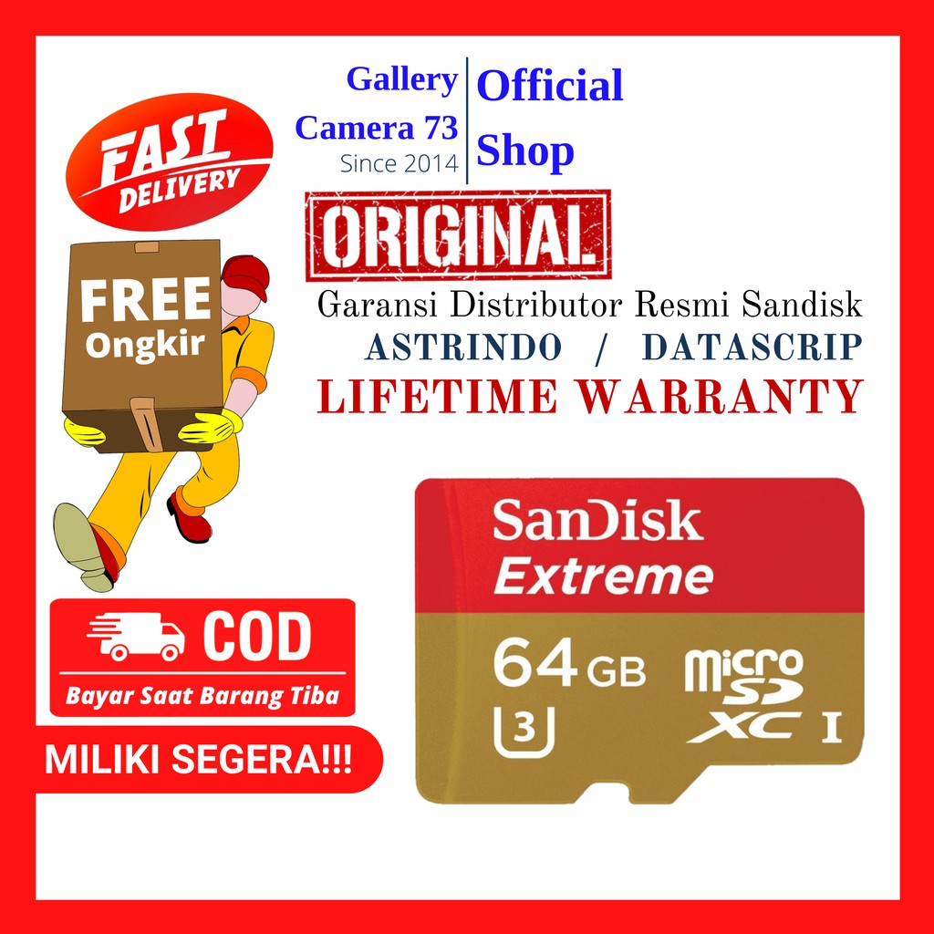sandisk extreme micro sd 64gb 160mbps uhs-l  4K memori sandisk original memori
