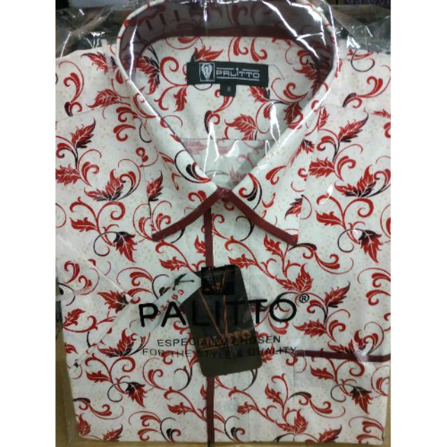 Flash Sale Kemeja Palitto Lengan Panjang Dasar Cream Motof Kembang Merah 950E1RUz6QGQz