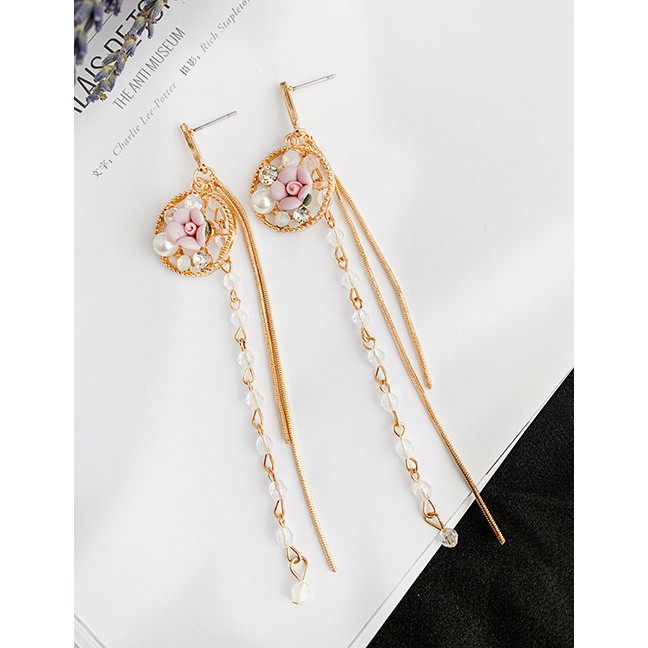 LRC Anting Tusuk Fashion Alloy Resin Flower Tassel Earrings F84577