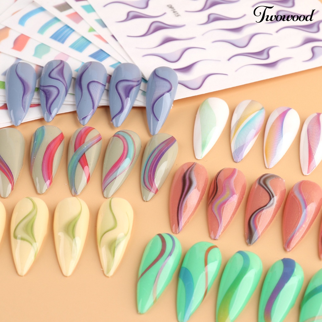 Twowood Stiker Kuku Motif Ukiran Pita 3D Tahan Lama Untuk Manicure / Nail Art DIY