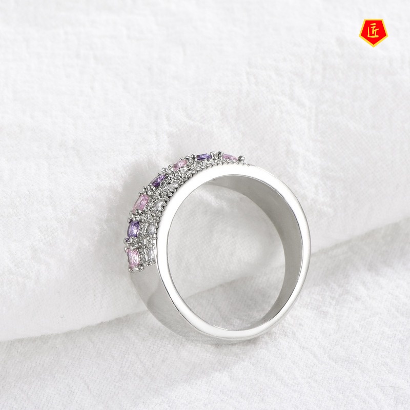 [Ready Stock]Inlaid Pink Amethyst Ring Simple Personality