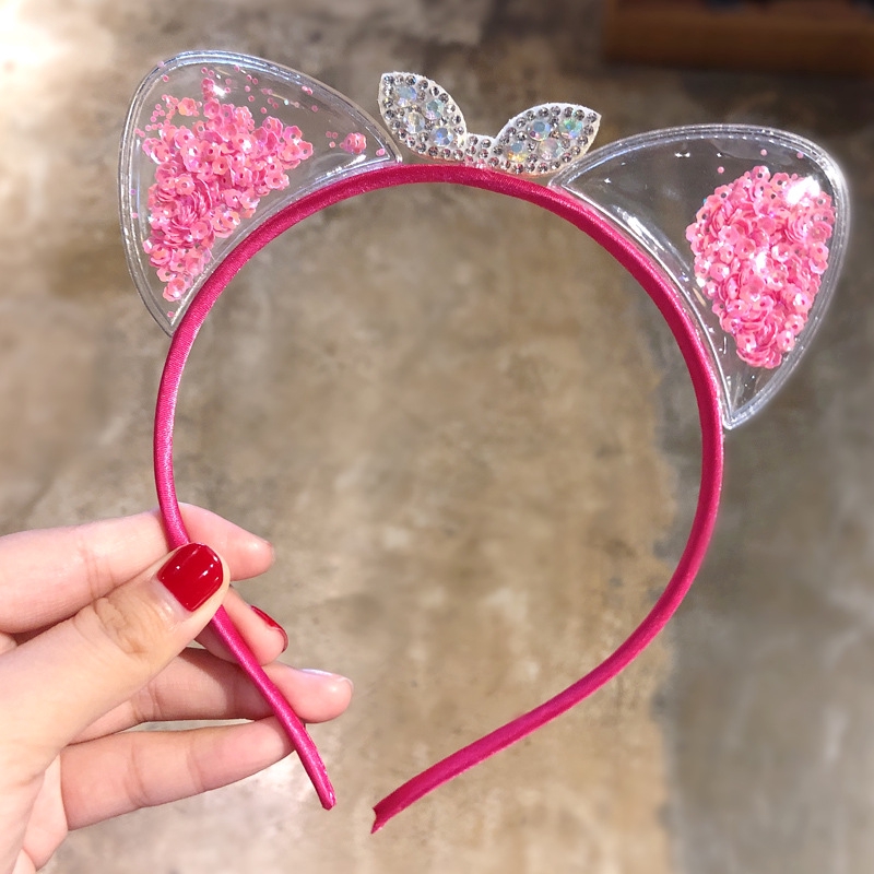 Fashion Cartooon Glitter Telinga Kucing Bando Pasir Hisap Payet Rambut Hoops Bayi Perempuan Hairband Lucu Hiasan Kepala Anak Mahkota Hiasan Kepala Putri Aksesoris Rambut