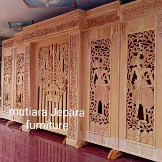 Gebyok pelaminan minimalis wayang dekorasi pernikahan