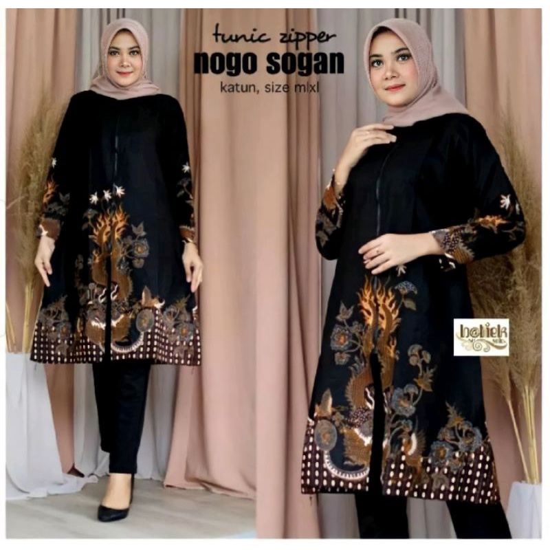 New Arrival Tunik Batik Wanita Motif Nagasakti Zipper Depan M L XL XXL XXXL