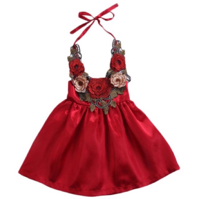 Dress Anak Import Baju Pesta Backless Flower Balita Perempuan Christmas Natal