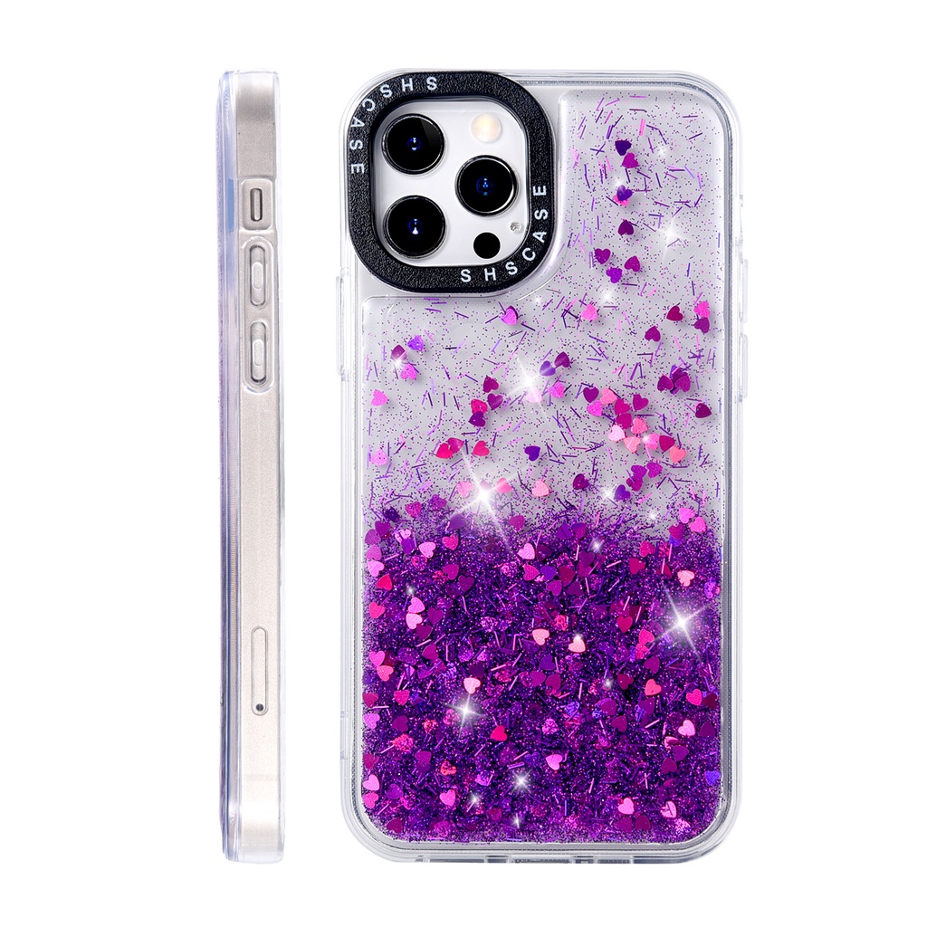 Case Glitter Transparan Shockproof Motif Hati Untuk iphone 13 12 11 Pro Max X XR XS Max 6 7 8 Plus