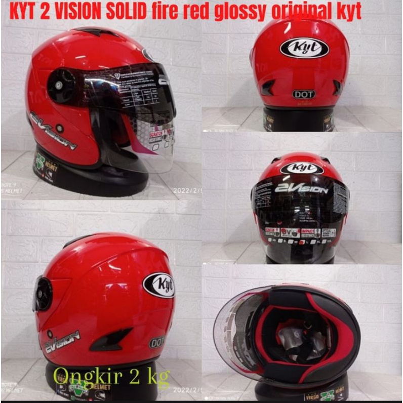 KYT HELM 2 VISION SOLID FIRE RED 100% ORIGINAL KYT SNI DOT (Ongkir termurah 2 kg)