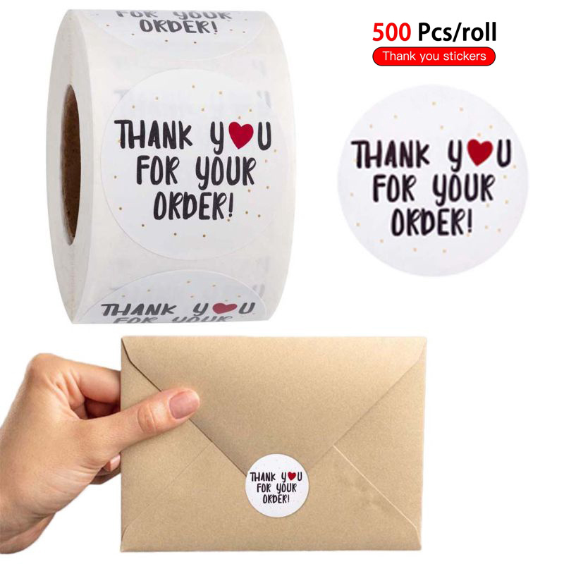 500pcs / Roll Stiker Segel Amplop Desain Thank You For Your Order Untuk Toko / Hadiah