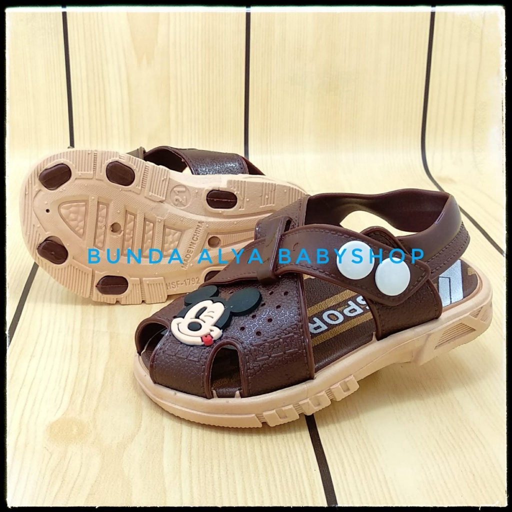 Sendal Anak Laki Laki Usia 2 3 Tahun Kartun COKLAT Karet Elastis Size 27 - 28 - Sandal Anak Cowok Anti Licin Alas Karet