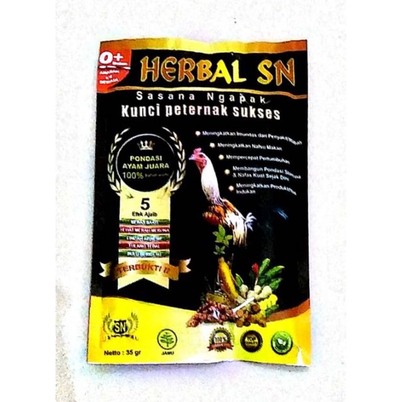 

jamu ayam herbal SN untuk semua jenis ayam dan usia