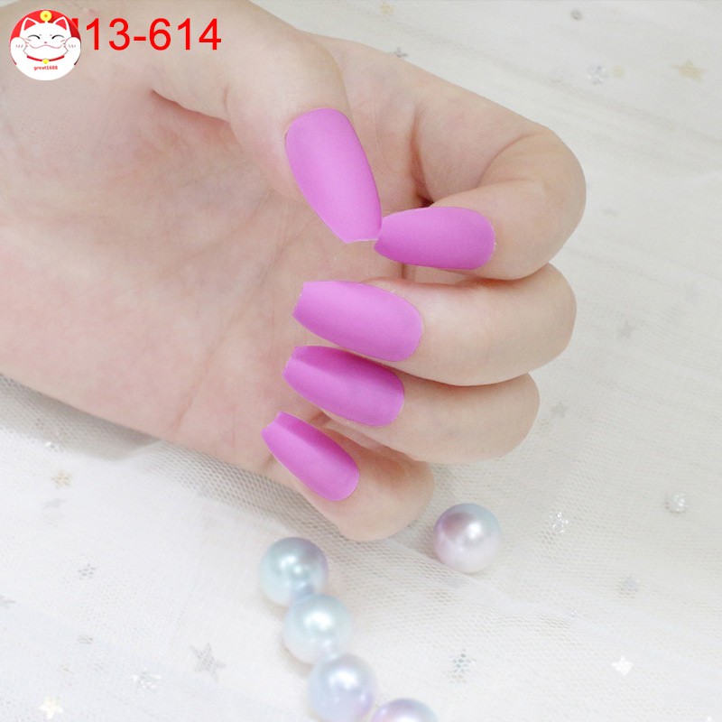 24Pcs / Set Kuku Palsu Warna Matte untuk Dekorasi Nail Art