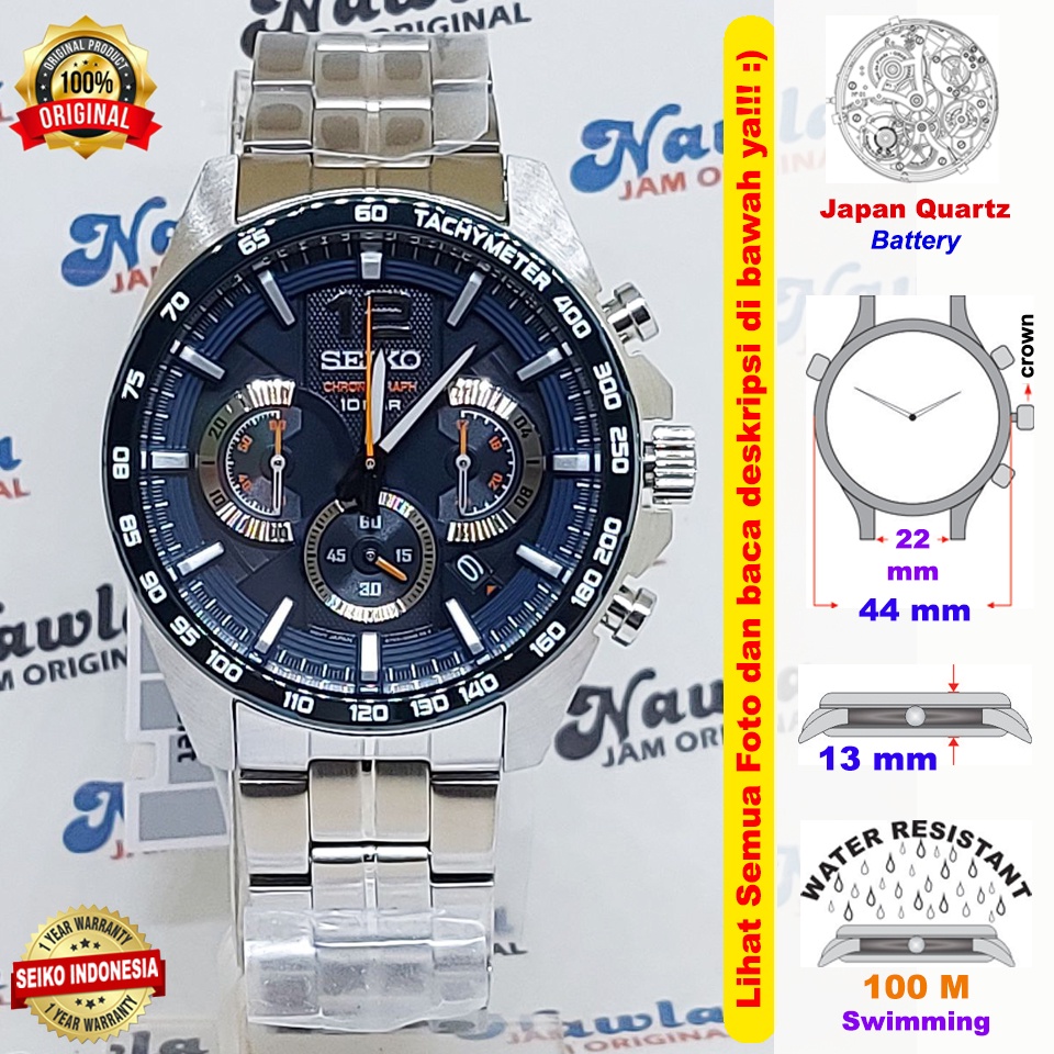 Seiko Quartz SSB345P1 Chronograph Blue Dial - Jam Tangan Pria SSB345