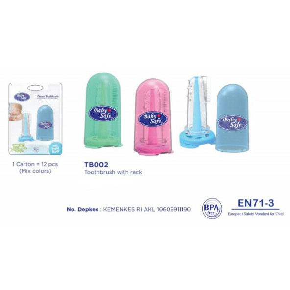 Baby Safe Finger Toothbrush and Gum Massager With Drying Rack TB002 - Tersedia Pilihan Warna