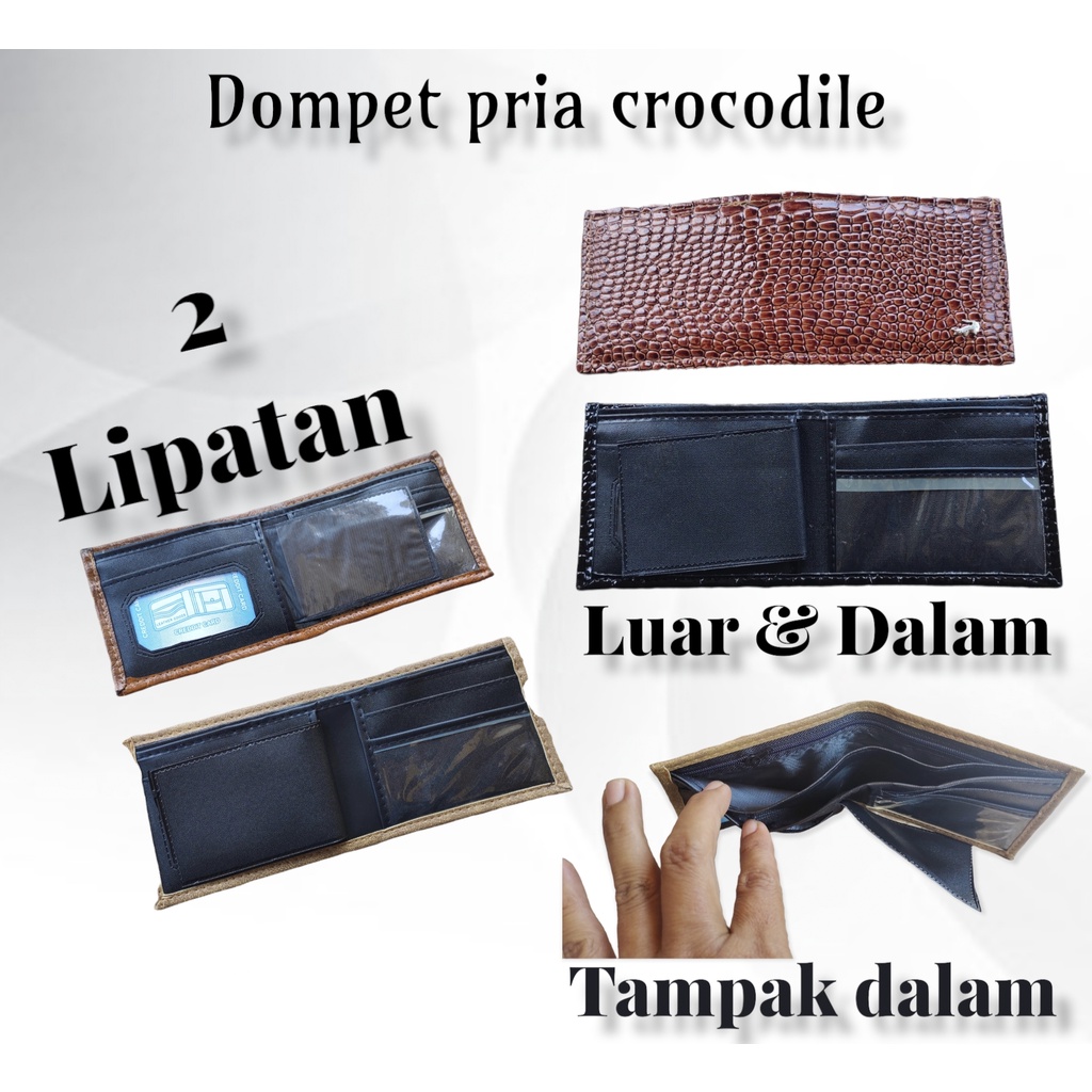 Dompet pria original crocodile dua lipat model terbaru, dompet sintetis, dompet pria keren, dompet