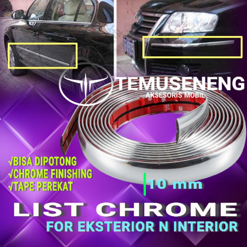 Lebar 10Mm List Mobil Chrome Silver Lis Bemper Pintu Spion Jendela Eksterior Interior List Moulding