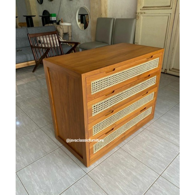 BUFET TV RETRO ROTAN MINIMALIS CABINET LACI 4 SCANDINAVIA PAJANGAN RUANG TAMU SERBAGUNA BAHAN KAYU JATI TPK MEBEL FURNITURE-3