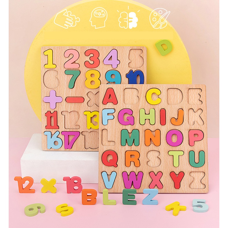 Mainan Edukasi Anak NUMBER &amp; ALPHABET PUZZLE Mainan Puzzle Kayu Anak