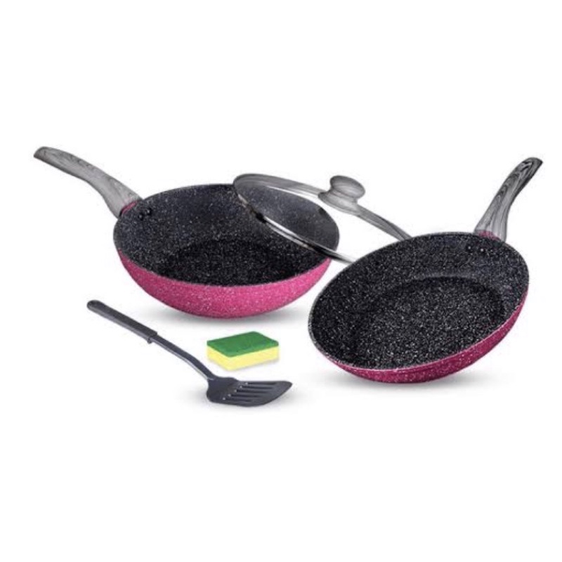 [ BOLDe ] Wajan / Cookware Set / Teflon / Panci Set Super PAN Granite 5 Set BLACKPINK - Bisa untuk kompor listrik/induksi!