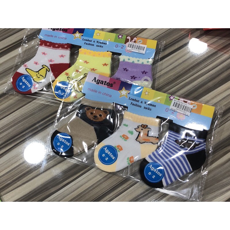 Kaos kaki BAYI Jamur NEWBORN Anak Karakter Agatos SIZE 0-2 (0-5BULAN) isi 2-3 Pasang/Pack Termurah