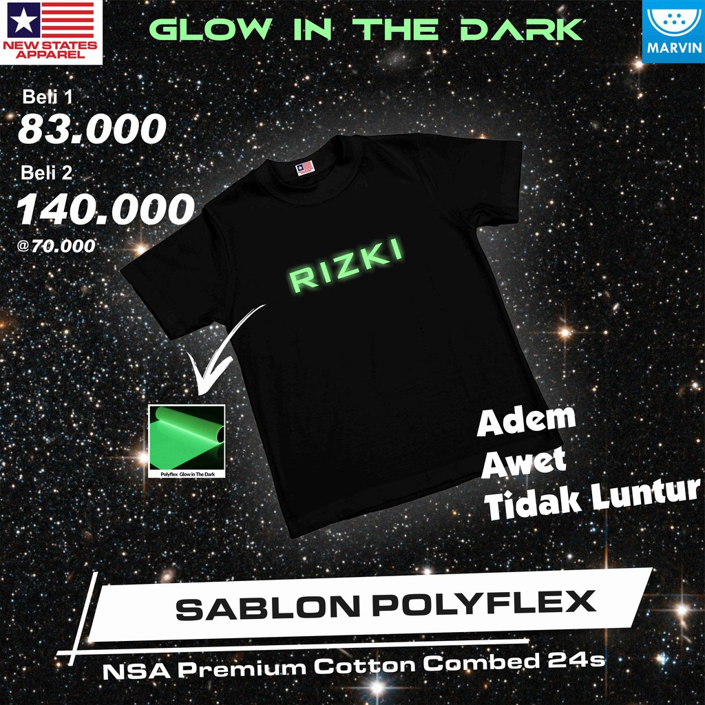 Kaos nama Rizki kaos custom glow in the dark pod print on demand satuan