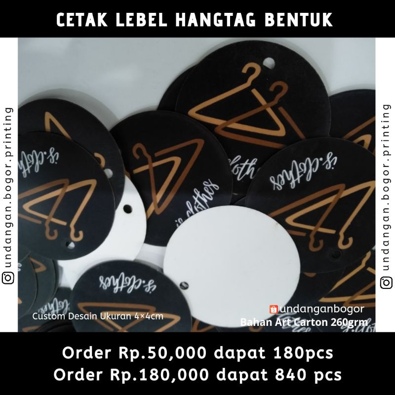

Cetak Lebel Hangtag Bentuk bahan kertas art carton ( Cutting Laser)