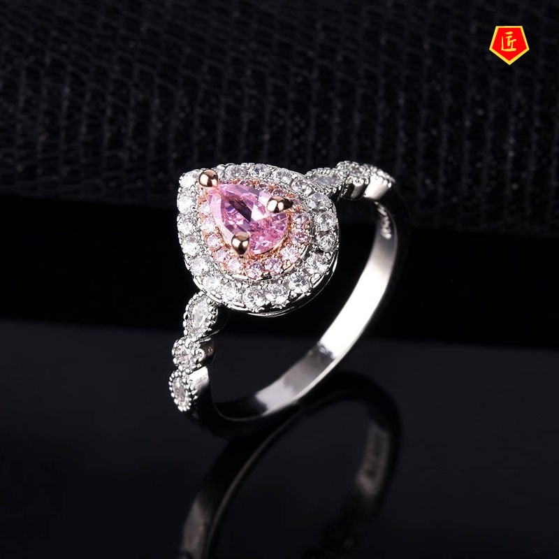 [Ready Stock]Inlaid Pink Crystal Ring Luxury  Elegant