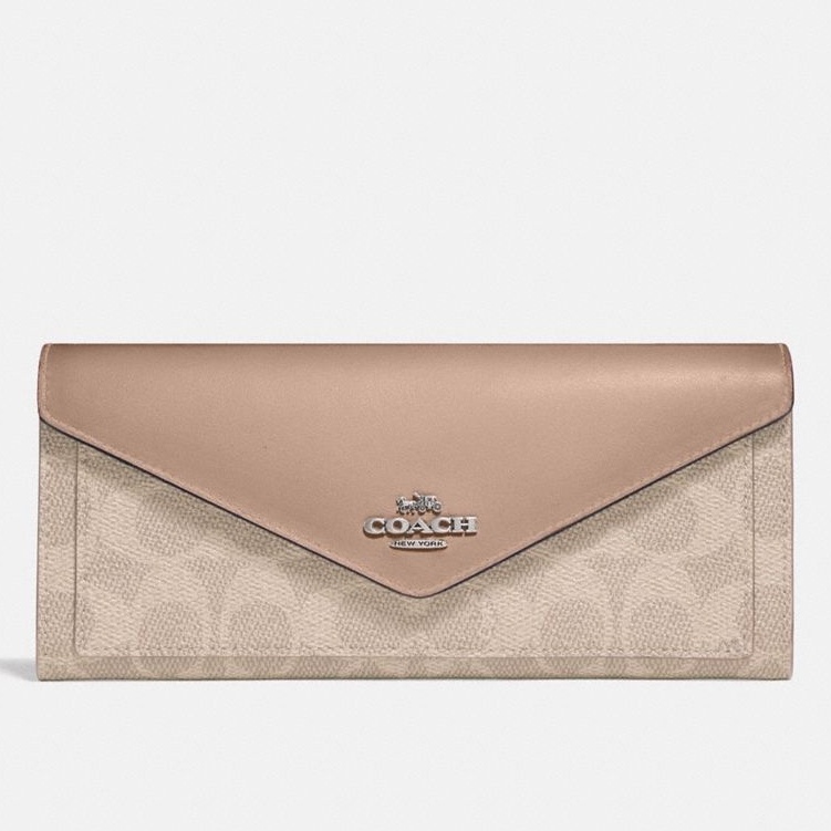 31547 coach Slim Envelope Wallet In Canvas Signature Women Fold Long Zip Purse Dompet Wanita