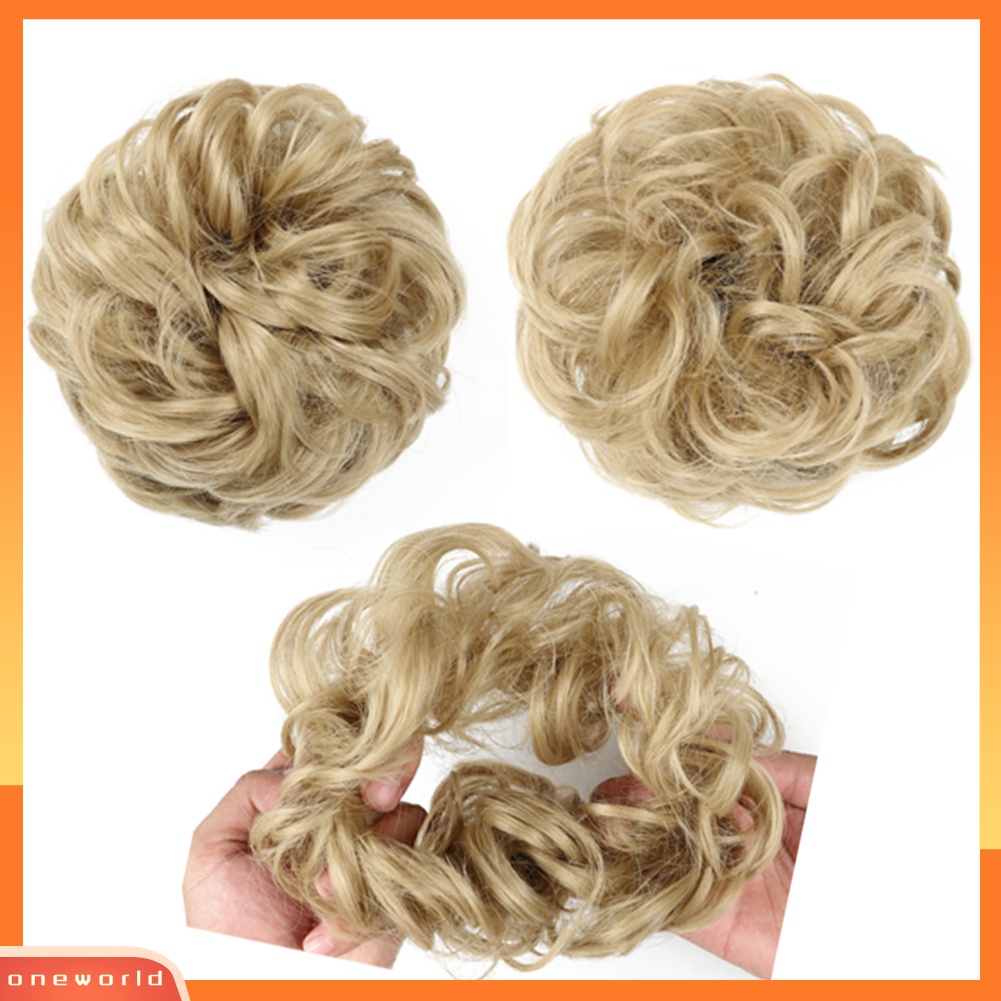 Wig Rambut Ekstensi Model Keriting Gelombang Messy Donut Chignons Ukuran 10cm Untuk Wanita