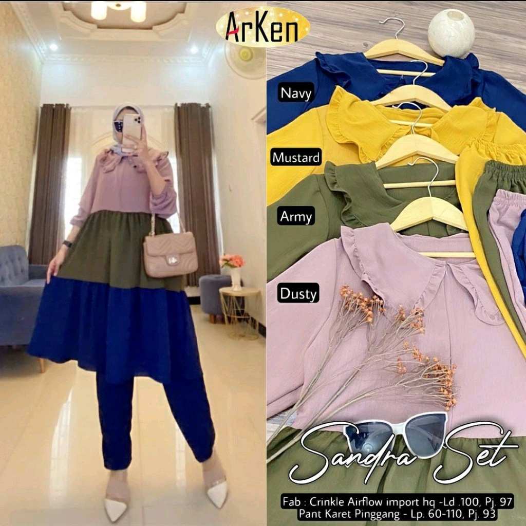 Gamis Sandra Midi - Gamis Terbaru Rayon Premium Dress Wanita Pelangi Lengan Karet Maxi Dress Kekinian LD 110 cm