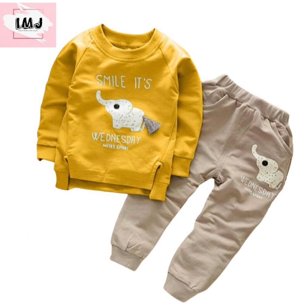 setelan baju anak laki-laki dan perempuan MOTIF GAJAH 1 - 6THN//stelan switer babyterry(READY BISA PILIH WARNA JAKET ANAK KEKINIAN