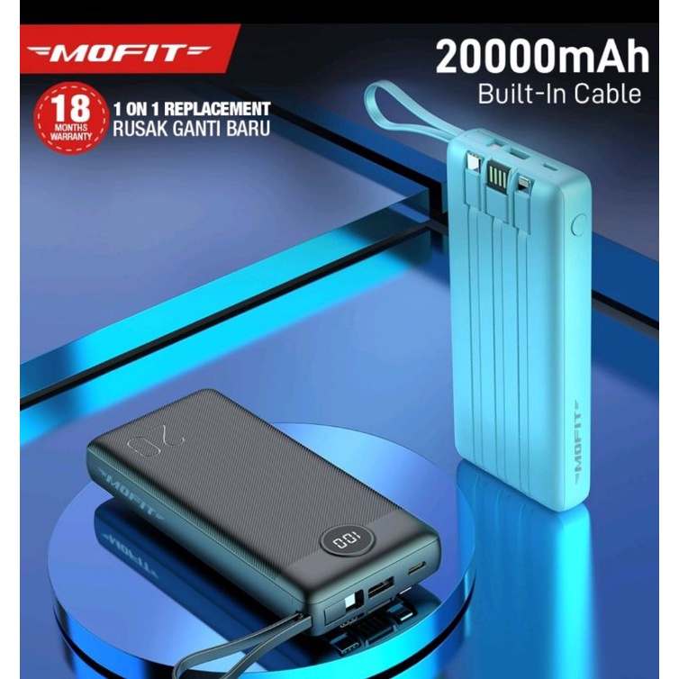 MOFIT M26 Powerbank 20000 mAh Buid in Cable 2.4A Fast Charging