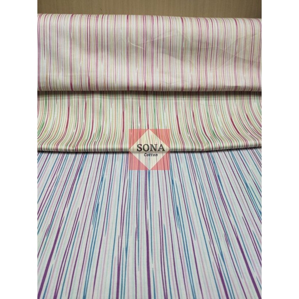 Kain Katun Jepang Motif Garis Warna Warni / Japan Design By Tokai Senko / Harga PerSetengah Meter
