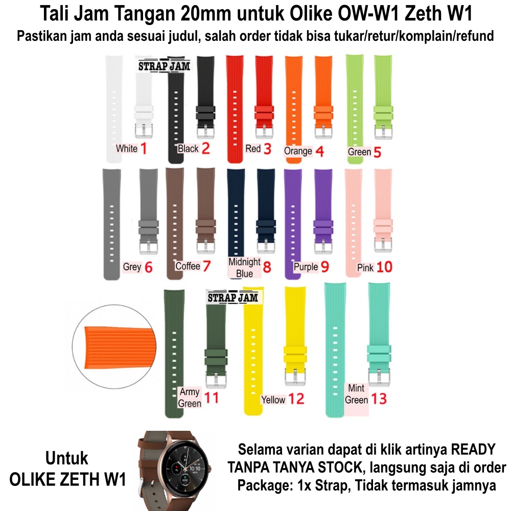 M42 Tali Jam Olike OW-W1 Zeth W1 - Strap 20mm Rubber Silikon Garis