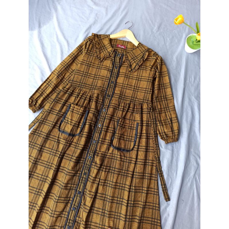 AL - GAMIS KOTAK KOTAK LINEN PREMIUM / BOXA DRESS LINEN / GAMIS BUSUI