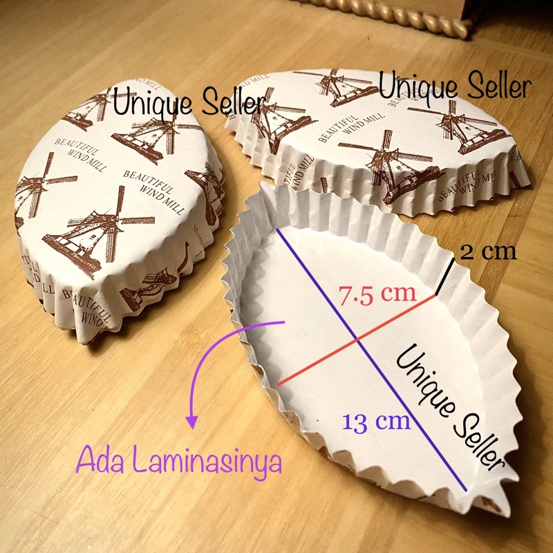 Cake Case Laminasi Model Daun 13x7.5 cm Anti Minyak isi 8-10 pcs / Paper Cup Case Laminasi Oval Model Daun / Kertas Alas Kue Laminating Kincir Windmill Strawberry Strawberi