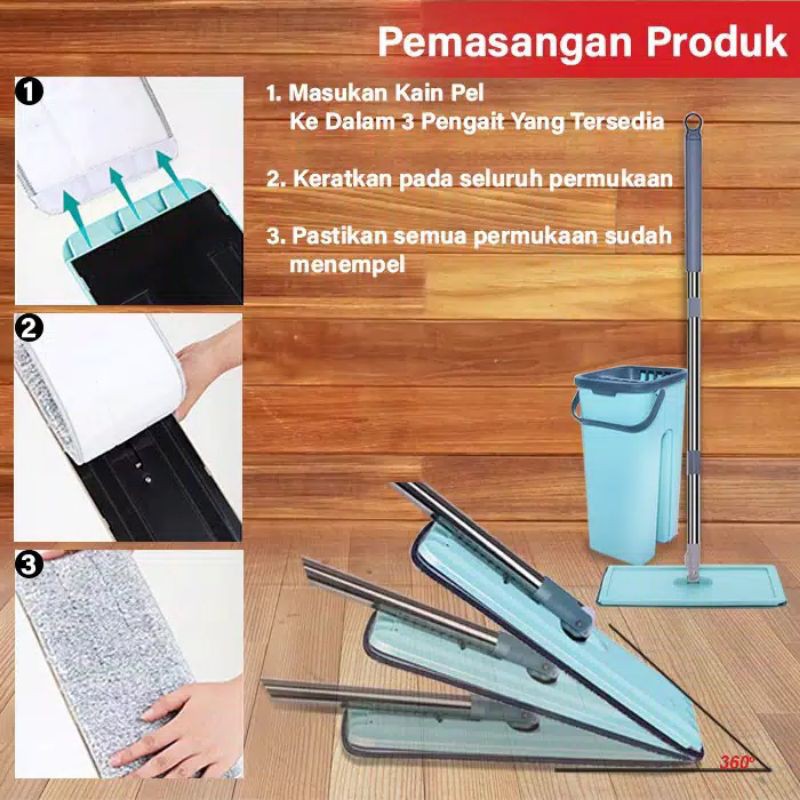 alat pel lantai praktis flat mop + ember