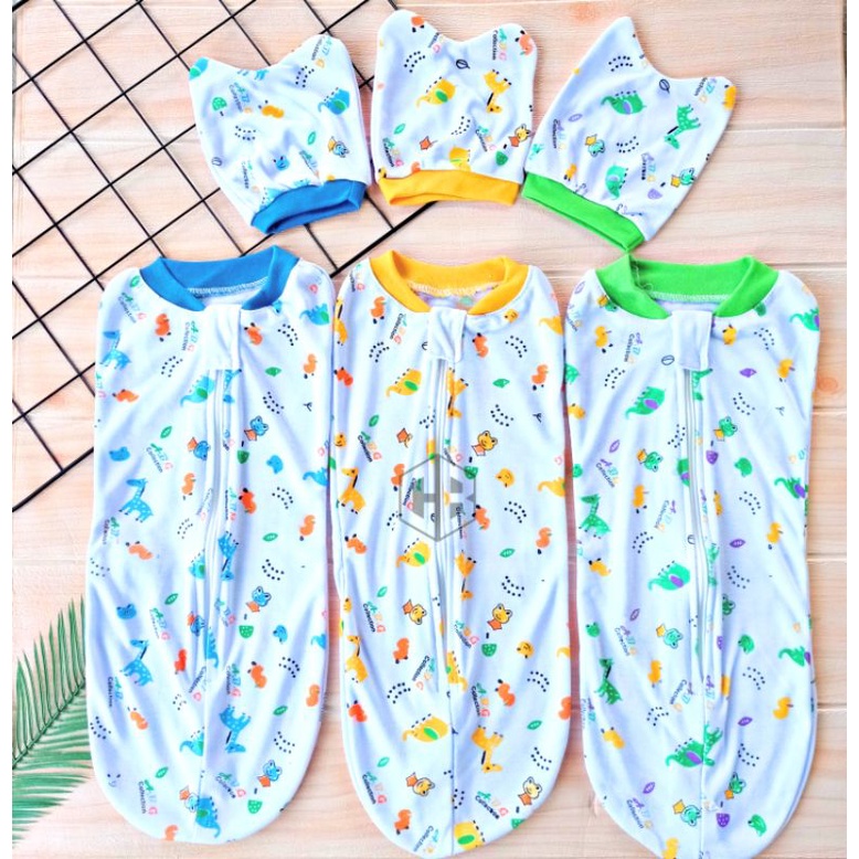 3 set bedong instan resleting + kupluk bayi baru lahir newborn