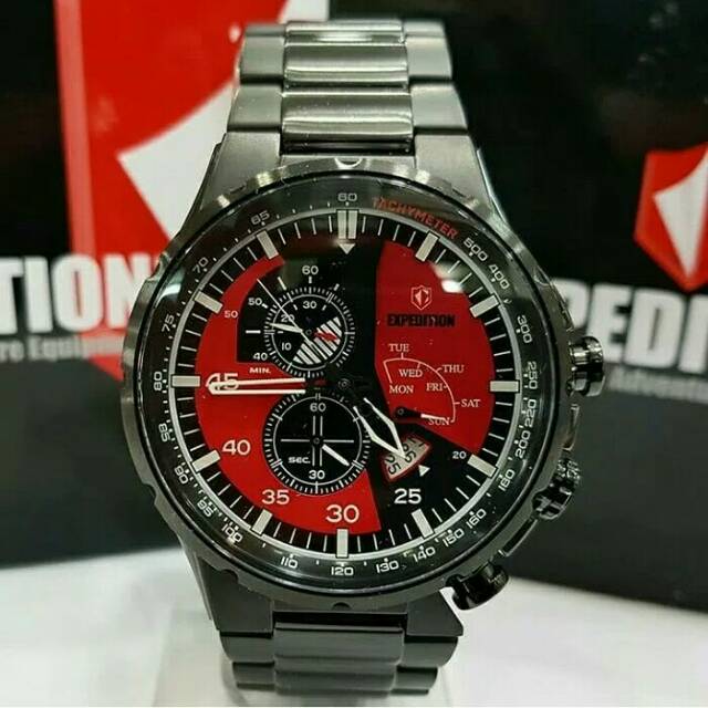 jam Tangan Pria Expedition Black Merah Exp6747 Original