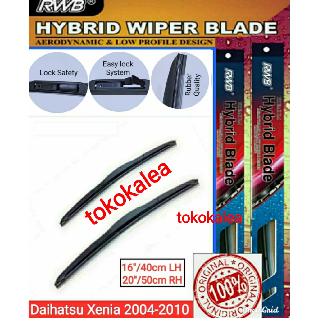 Wiper Hybrid Blade RWB mobil Daihatsu Xenia 2004-2010 ukuran 20"-16" wiper kaca depan mobil