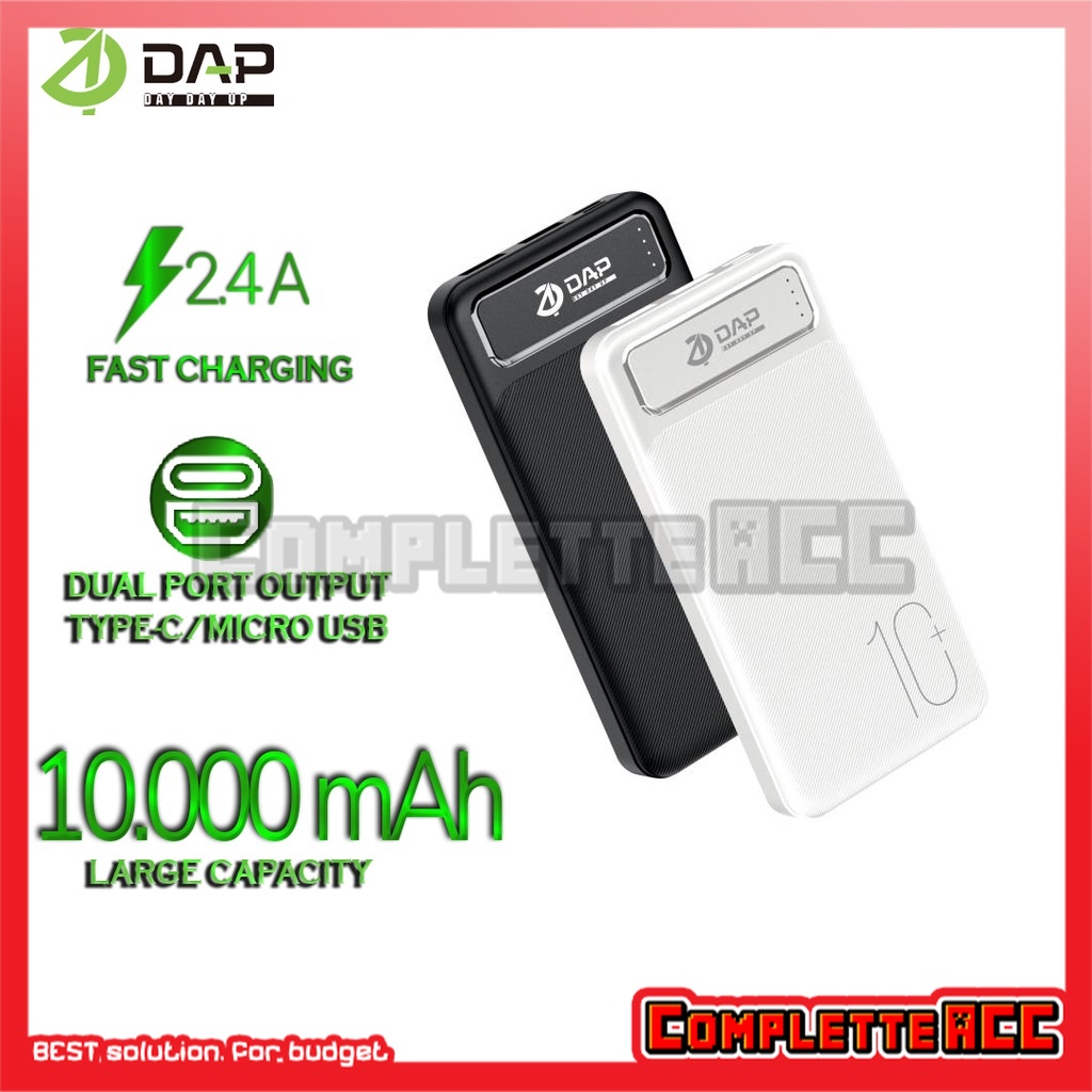 Jual PowerBank DAP 10000mah DP210 2.4A Dual Input Port Type C & Micro