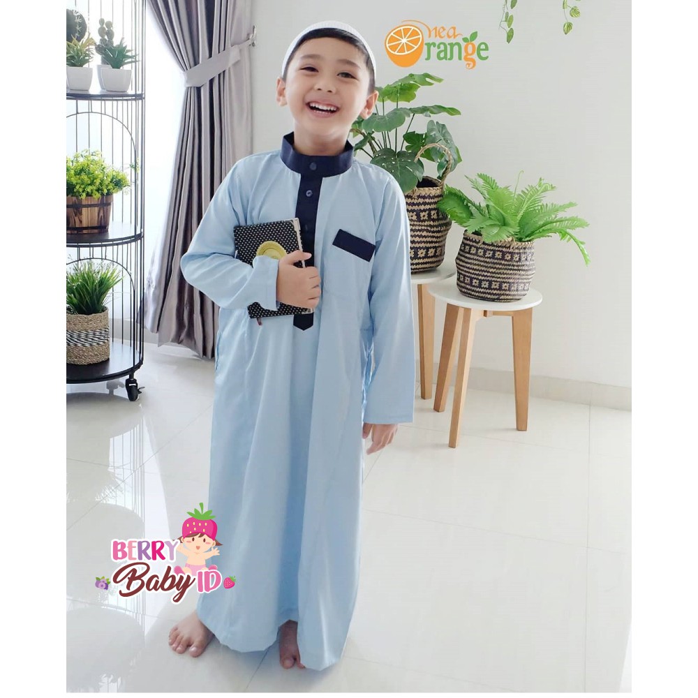 Nea Orange Gamis Velvet Baju Muslim Anak GRATIS Peci Rajut Berry Mart