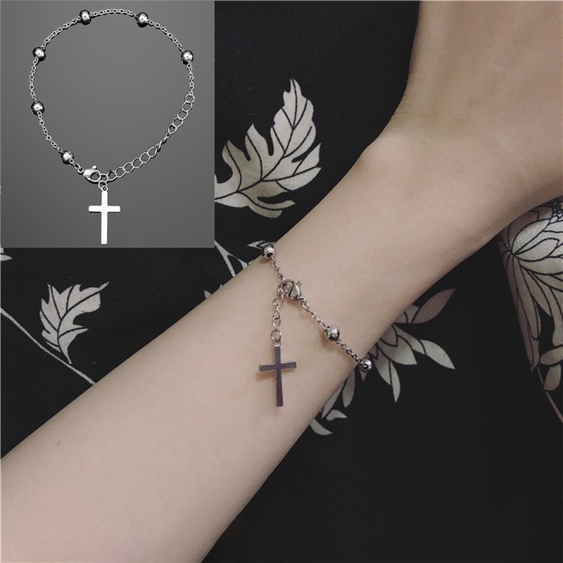 Gelang Wanita,Korea,Adjustable,Cross Round Bead,Bracelet Pria,Fashion Aksesoris