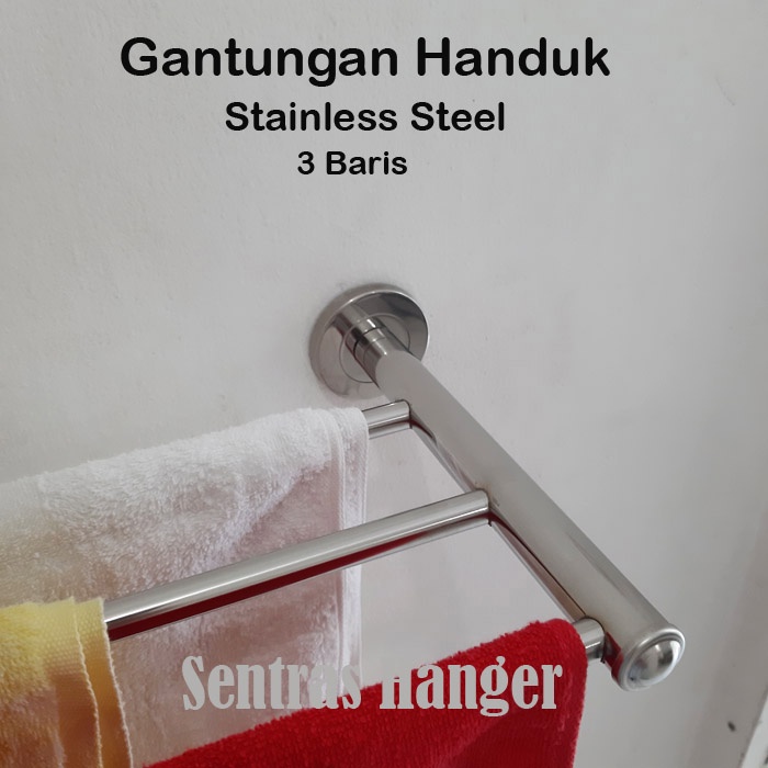 Gantungan Handuk Stainless Steel, 60 cm &amp; 70 cm, 3 Baris