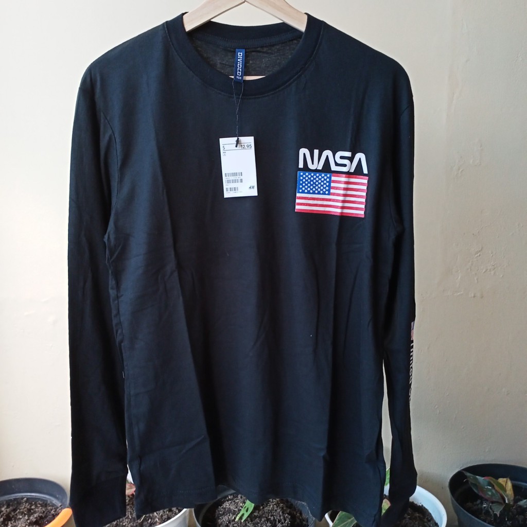 Longsleeve H&amp;M Nasa Black / Kaos Lengan Panjang HnM Original Baju Pria Wanita