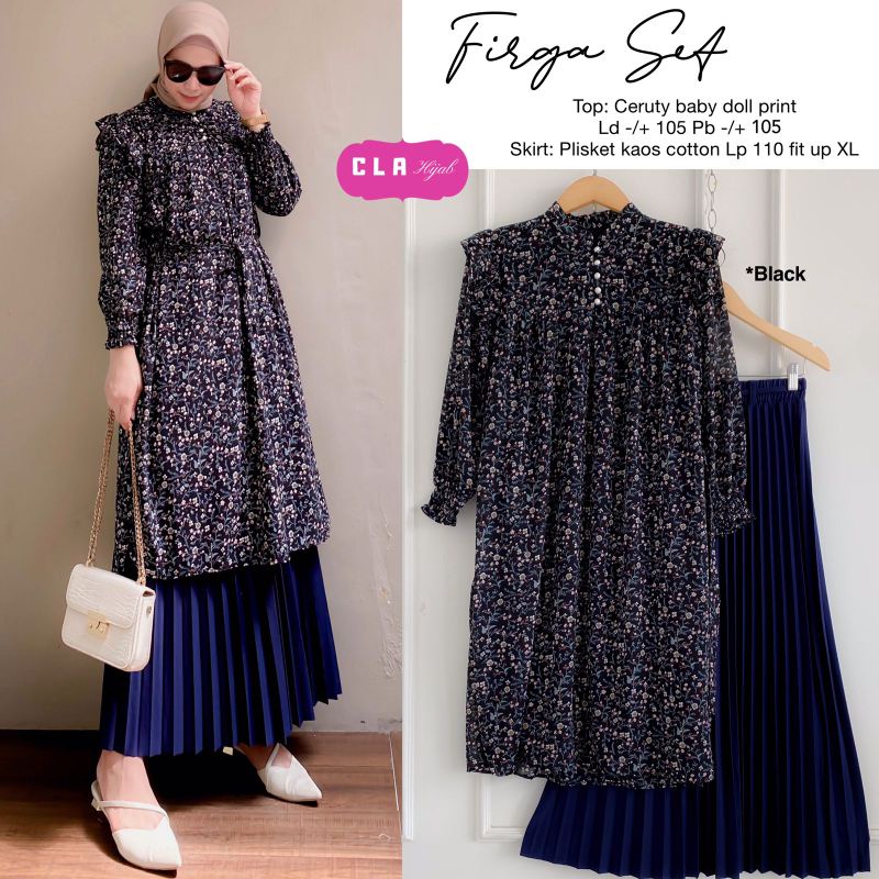 FIRGA SET BY CLA/SETELAN ROK BAHAN CERUTY MIX ROK PLISKIT/SETELAN CANTIK/SETELAN KEKINIAN