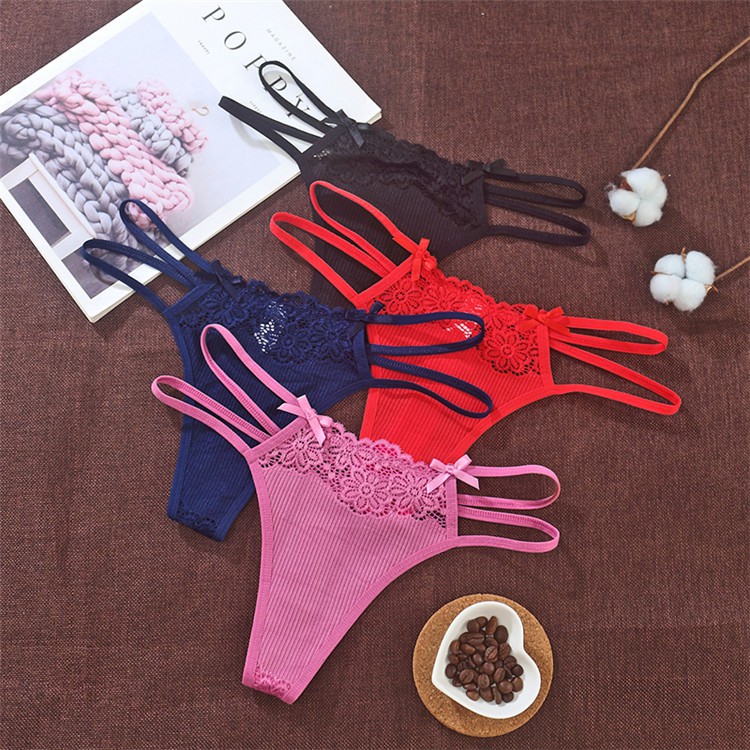 Wanita thong celana dalam renda transparan seksi pinggang rendah dua tali G String C2260